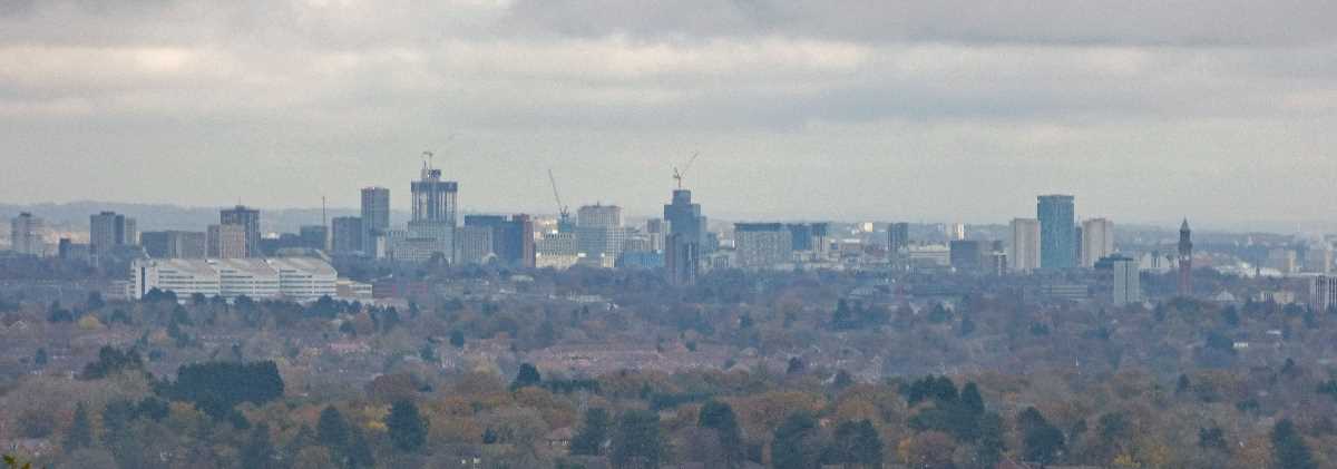 Birmingham skyline from Beacon Hill at the Lickey Hills (November 2020)